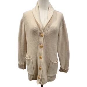 J. Jill Wool Blend Shawl Collar Cardigan Sweater XS Cream Preppy Quiet Luxury